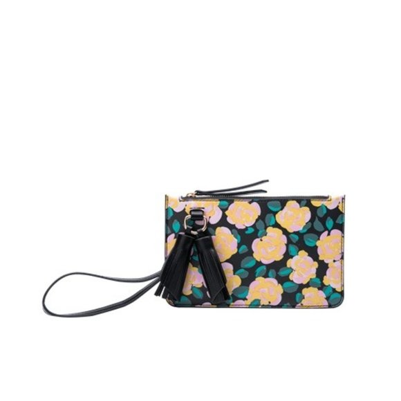 Melie Bianco Los Angeles Vegan Floral Black Zip Wristlet NEW - Picture 3 of 9
